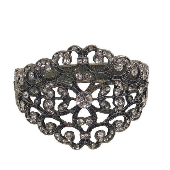 Rhinestone Bangle Bracelet Clamper Silver-tone 1950's Vintage - Picture 1 of 4